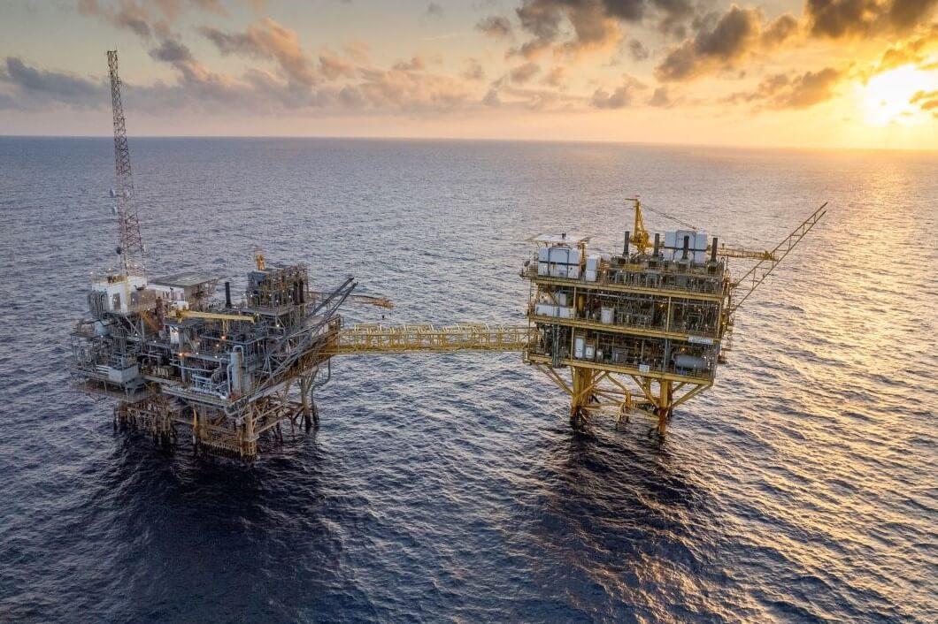 Two offshore platforms in the ocean